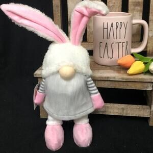 New Pink & Gray Bouncy Bunny Farmhouse Gnome With Ears Standing Easter Plush